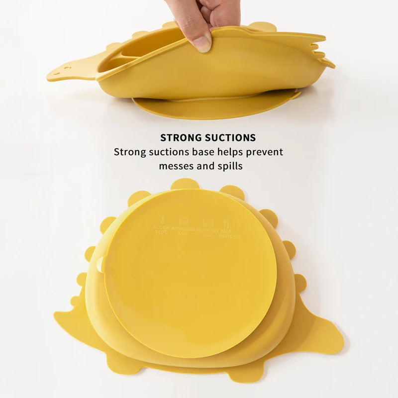 BPA Free Baby Silicone Sucker Bowl Plate Children's Tableware Training Fork Spoon Portable Feeding Snack Cup Dining Appliance